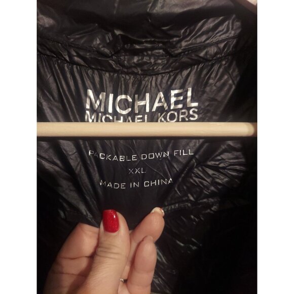Michael MichaelKors Packable Down Fill Black Coat Size XXL Duster Bag Y2K Nylon - Picture 10 of 16